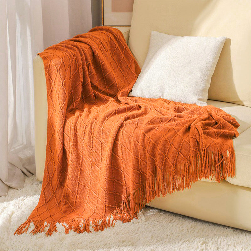 Knitted Throw Blanket With Tassels