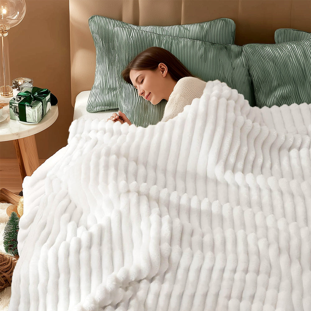 Warm fluffy striped blanket