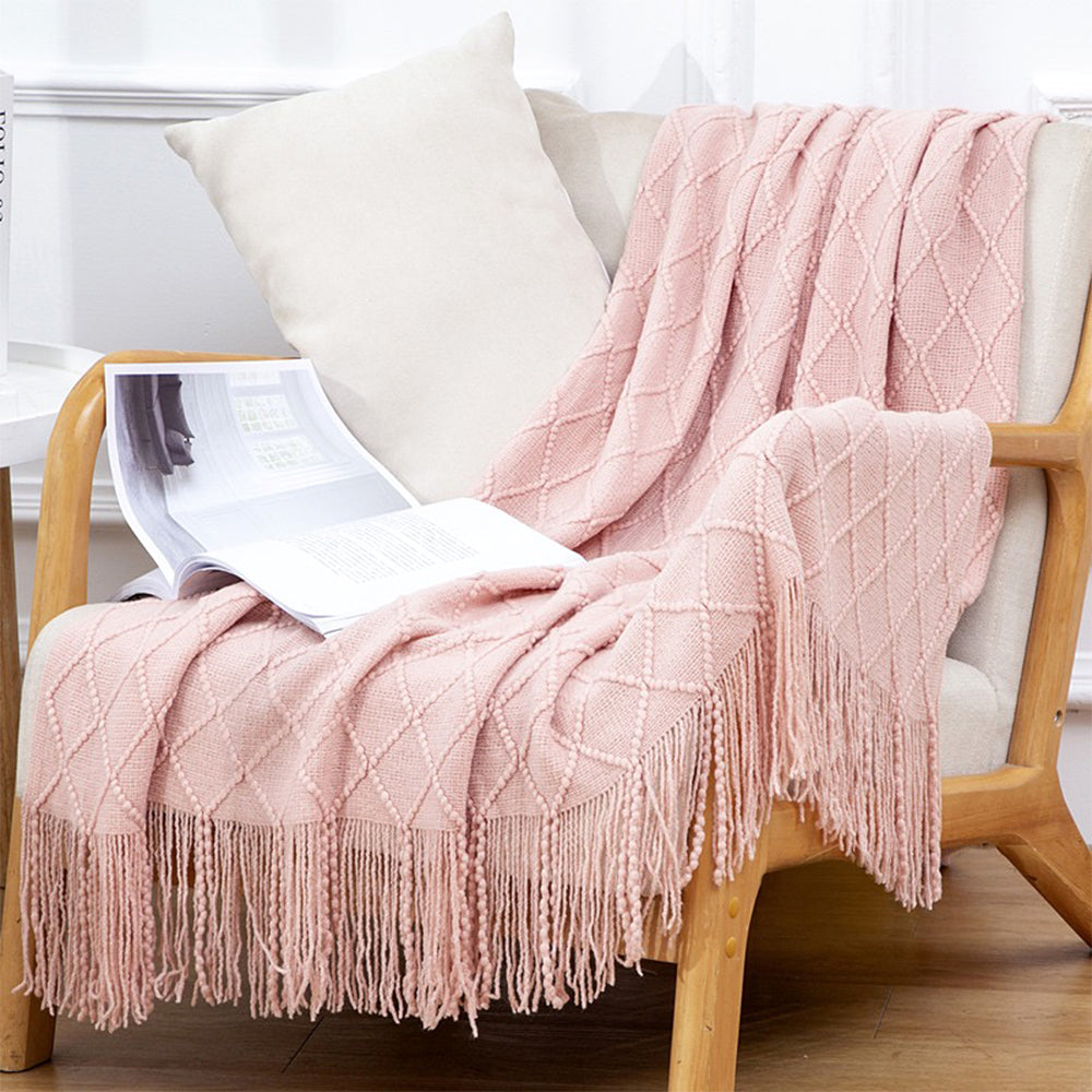 Knitted Throw Blanket With Tassels