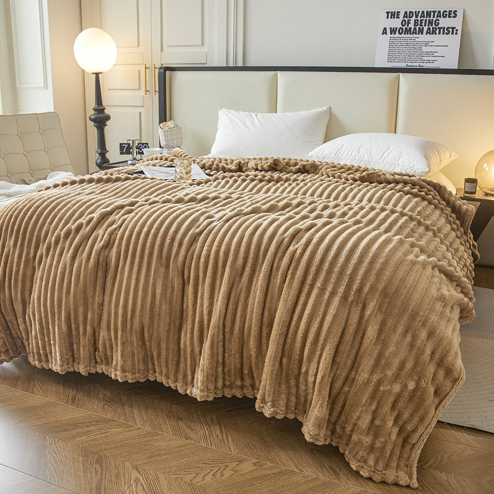 Warm fluffy striped blanket